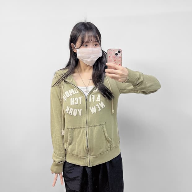 아베크롬비 아치 로고 후드 집업 카키