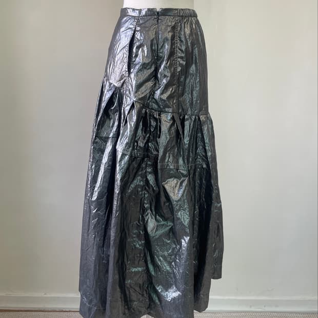 빈티지 moussy 메탈릭 크링클 티어드 롱스커트