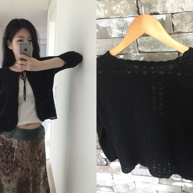 black punching lace ribbon cardigan