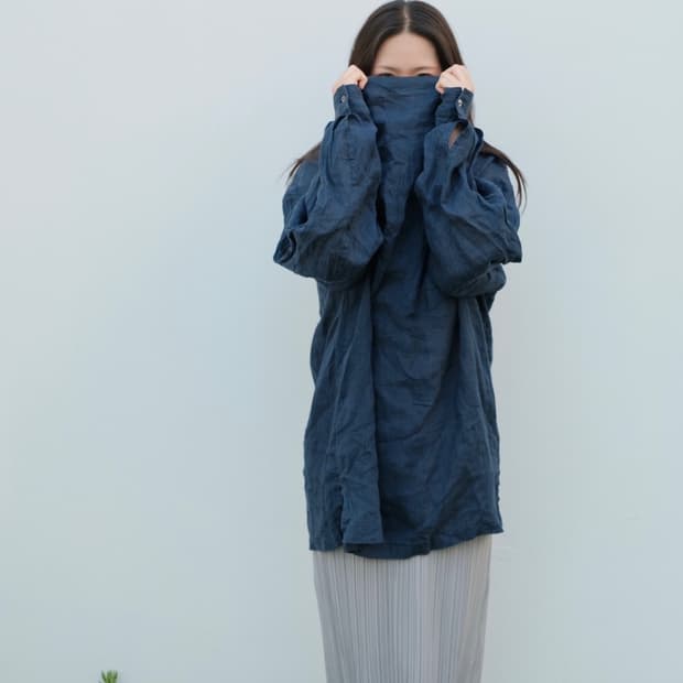 올드 이세이미야케 메인라인 린넨 하이넥 풀오버 셔츠