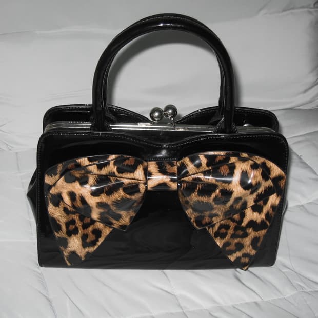 오네갸루 호피 리본 백 일본 빈티지