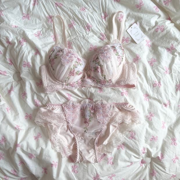 일본 고급 자수 속옷 브라 팬티 set 란제리 핑크 레이스 70c