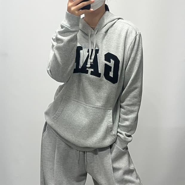 GAP 갭 빅로고 체크로고 후드티 그레이 M [051405]