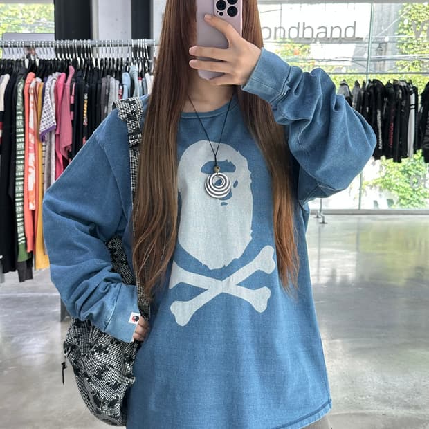 베이프 PIRATE 빅사루 데님 롱슬리브