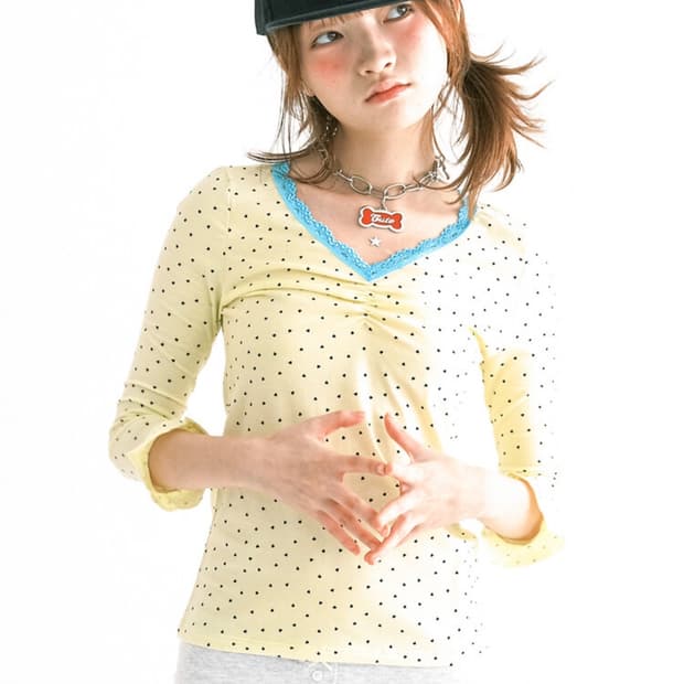 샵페어리 mini heart lace top (lemon) 미니하트탑