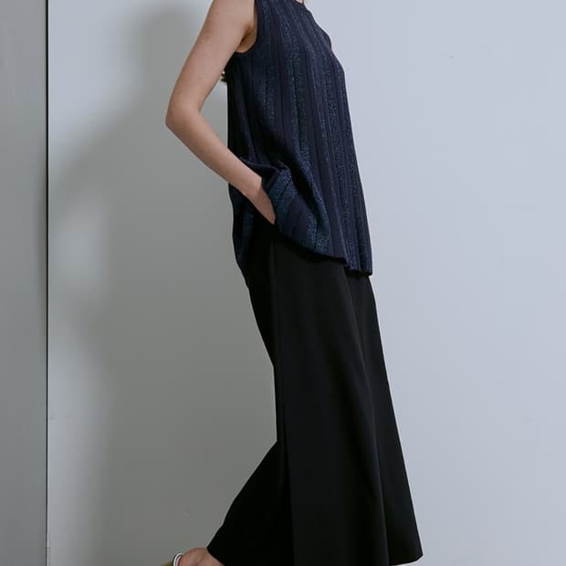 오브제 글리터 플리츠 블록 니트 탑 90사이즈