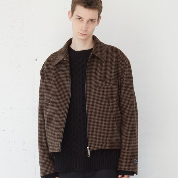 MNGU 쇼트 울 블루종 IN 체크 자켓 L