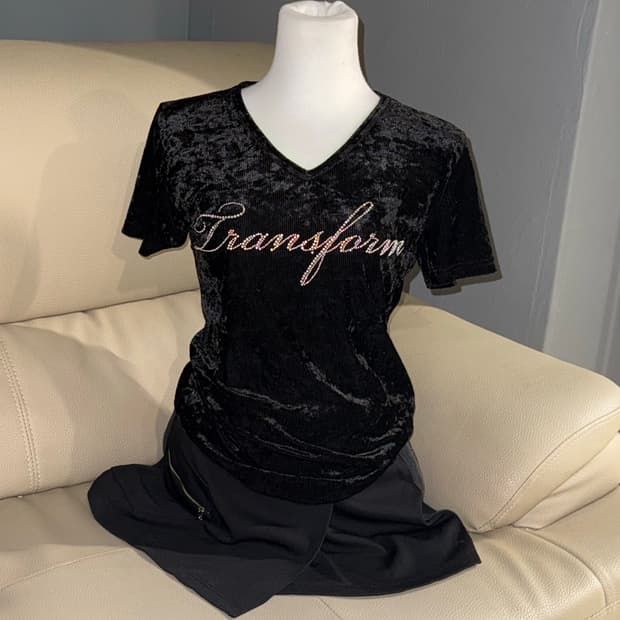 XFRM cubic lettering velvet top