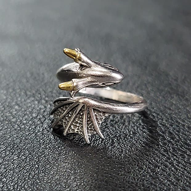 Dravorn 실버 남자 엔틱 빈티지 명품 용 드래곤 반지