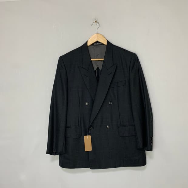 던힐 체크 더블 브레스트 버튼 자켓 블레이저 차콜 더블브레스티드