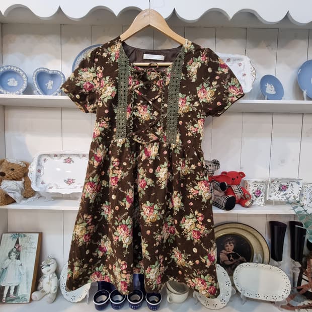 SHEENA DEL RAY 브라운 플로럴 코르셋 레이스 원피스