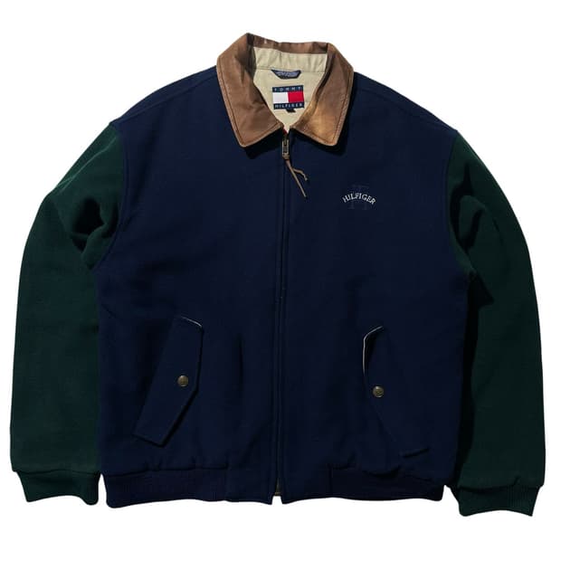 90‘s 타미 힐피거 울 레더 바시티 자켓