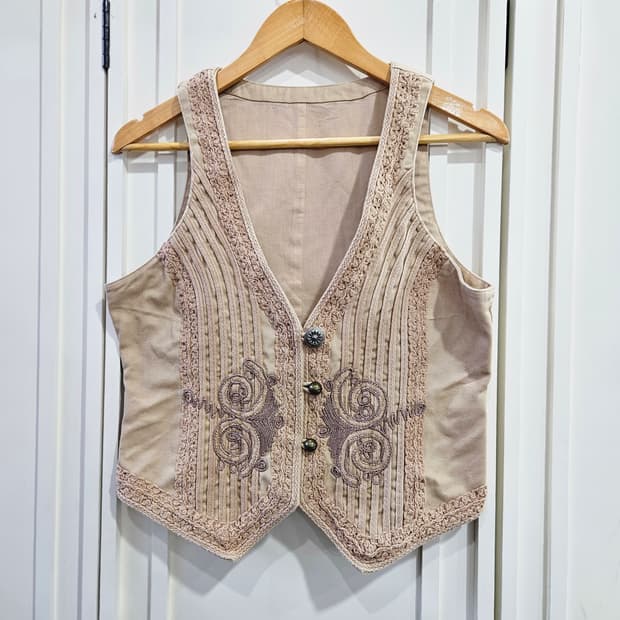 빈티지 자수 베스트 조끼