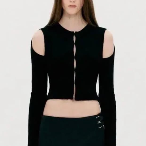 더오픈프로덕트 컷아웃 핏티드 가디건 블랙