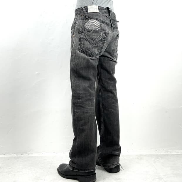 Embroidered Black Wash Bootcut Denim Jea