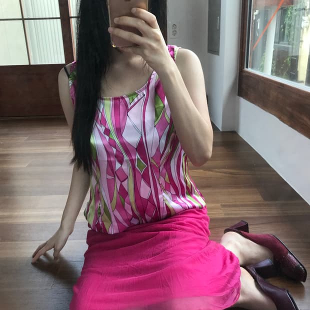 vintage pink pattern sleeveless