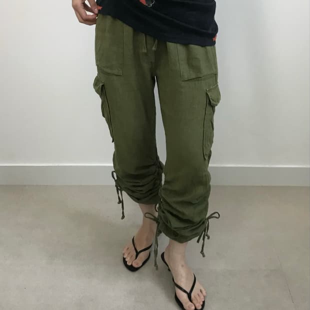 빈티지 린넨 셔링 투웨이 카프리 팬츠
