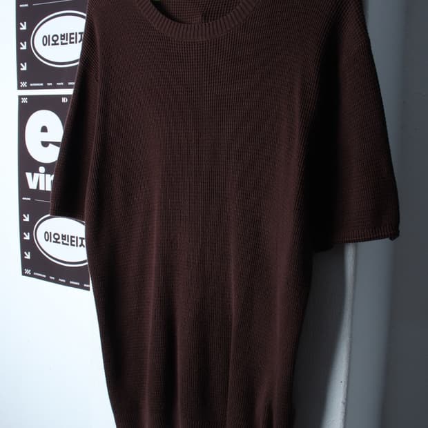 (M-XL) 미나브 반팔 티셔츠 니트 무지 브라운 놈코어-H33405