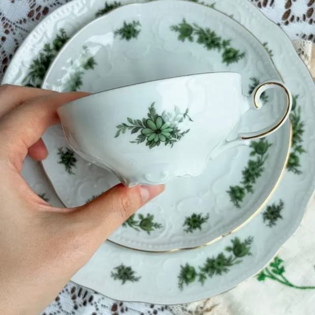 독일 빈티지 젤트만바이덴 그린로즈 스몰티컵 트리오