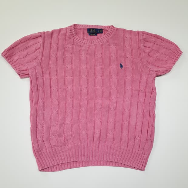 CL277 L 폴로 피마코튼 케이블 반팔 핑크 니트 스웨터