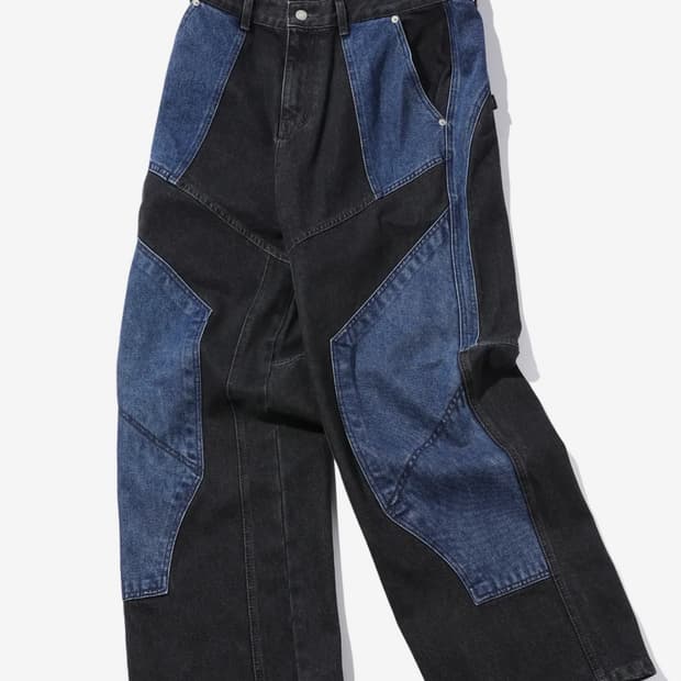 꼼파뇨 믹스드 절개 와이드 데님 팬츠 인디고 블랙