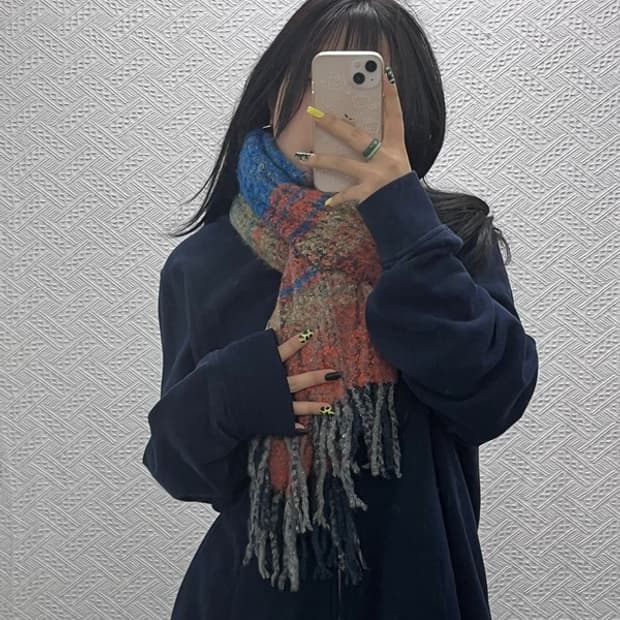 빈티지 폭닥 홀리데이 멀티 배색 뜨개 니트 목도리 C07517