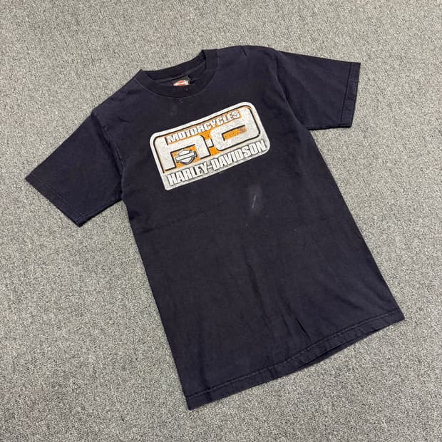 M) 할리데이비슨 빈티지 블랙 프린팅 반팔 티셔츠