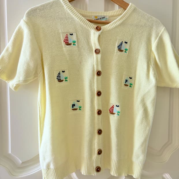 빈티지 자수 레몬 반팔 니트