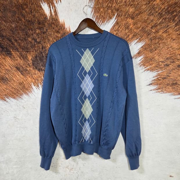 라코스테 블루 노르딕패턴 꽈배기 니트 