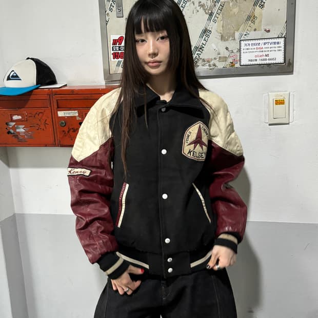 90s VINTAGE 올드스쿨 리얼레더 바시티 jk  