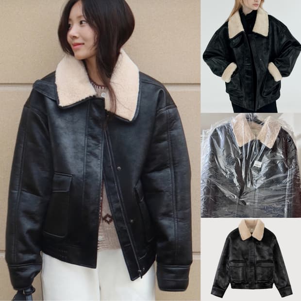 시야쥬 페이크 무스탕 봄버 자켓 새상품 블랙