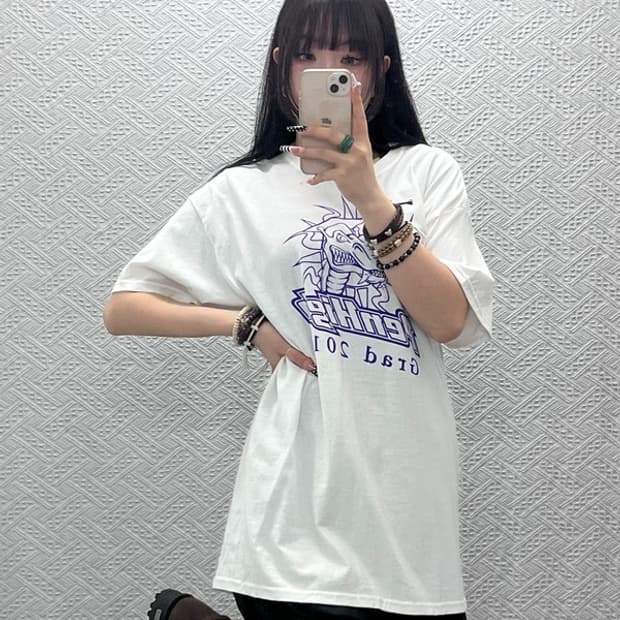 길단 빈티지 스트릿 펑크 키치 락 프린팅 반팔티 L C10637