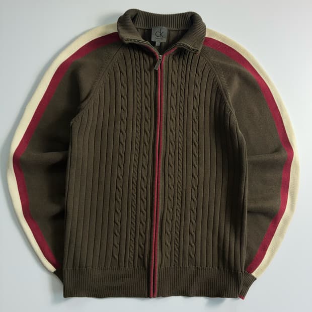 Calvin klein  캘빈클라인 코튼 사이드라인 케이블 니트집업