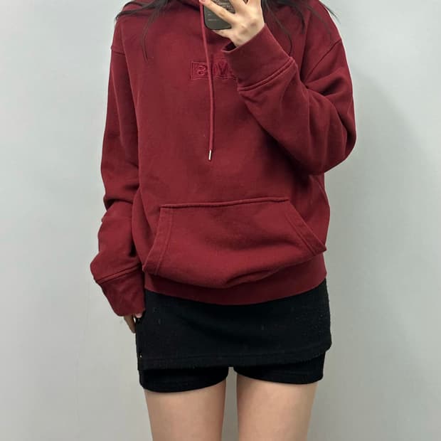리바이스 박스로고 버건디 후드티