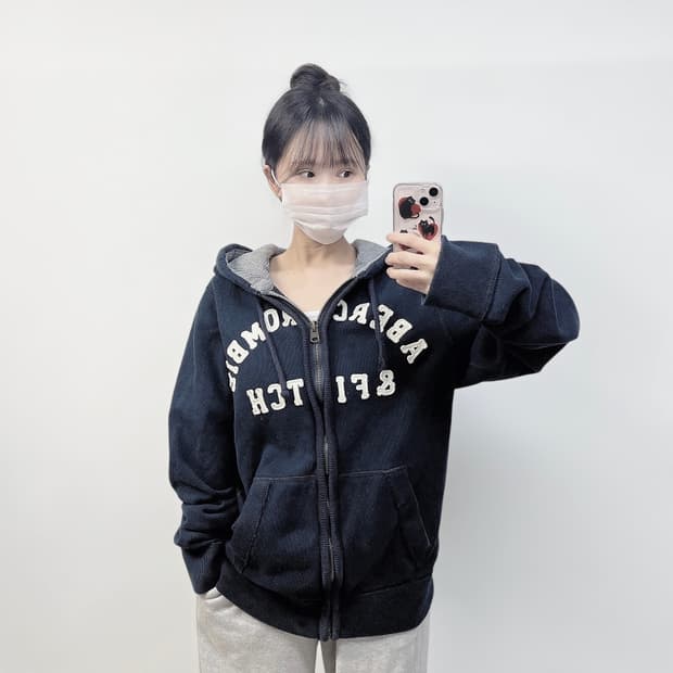 아베크롬비 아치 로고 후드집업 네이비