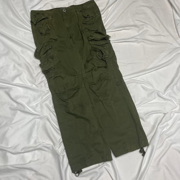 빈티지 밀리터리 탄창 카키 포켓 카고팬츠 38