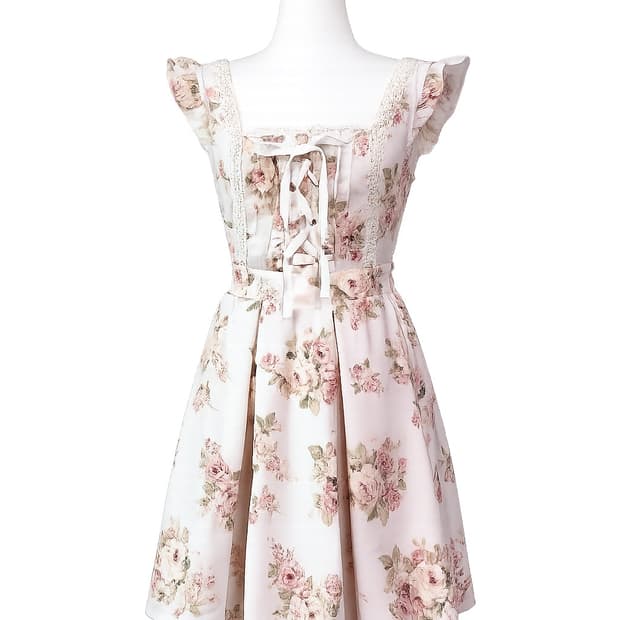 LIZ LISA 로즈 플로럴 레이스업 원피스(무배)