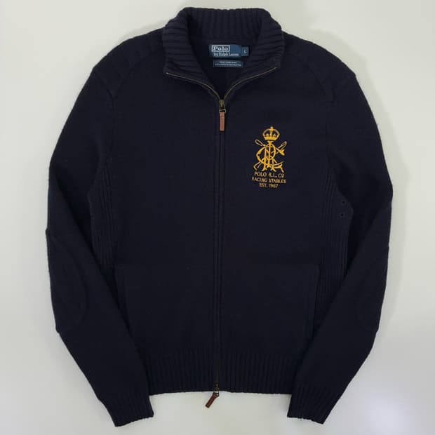Polo  폴로 랄프로렌 레이싱 스테이블스 크라운 자수 램스울 니트 집업