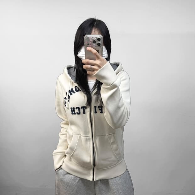 아베크롬비 아치 로고 후드집업 아이보리