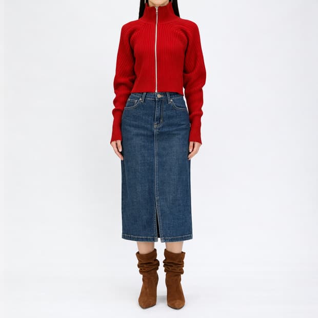 (새상품) 와이씨에이치(YCH) 하이넥 투웨이 디테일 집업 니트