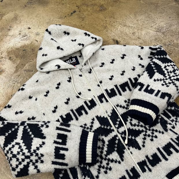엠엘비 쿠앤크 흰검 화이트 블랙 양털 후리스 후드집업 