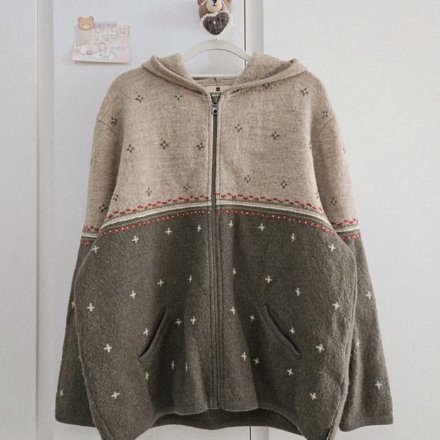 빈티지 울리치 압축울 후드 니트집업