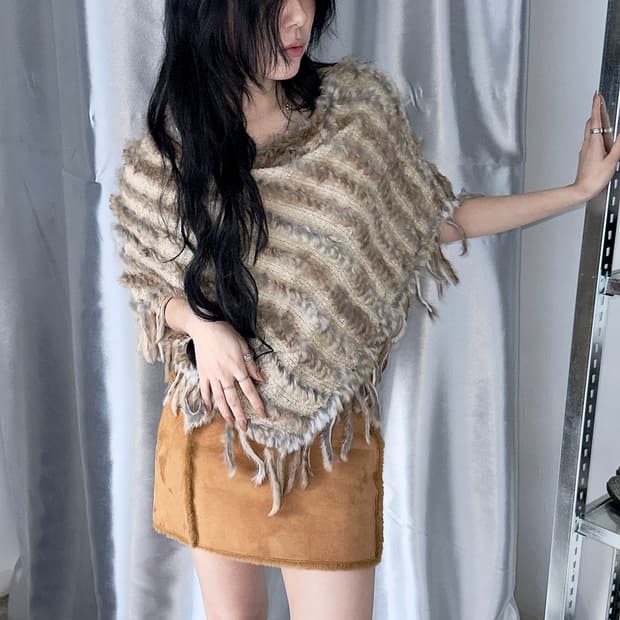 00s 토끼털 니트 판초