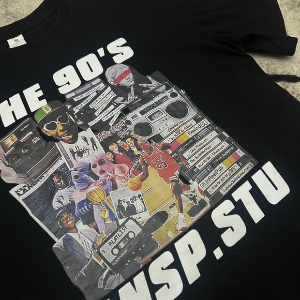 [실측XL]빈티지 90s 프린팅 반팔/블랙