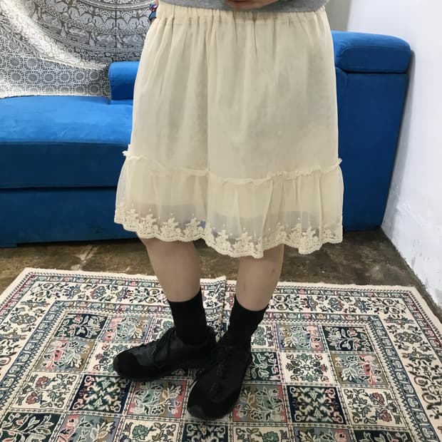빈티지 여성 시스루 자수 밴딩 미니스커트 (Z1471)