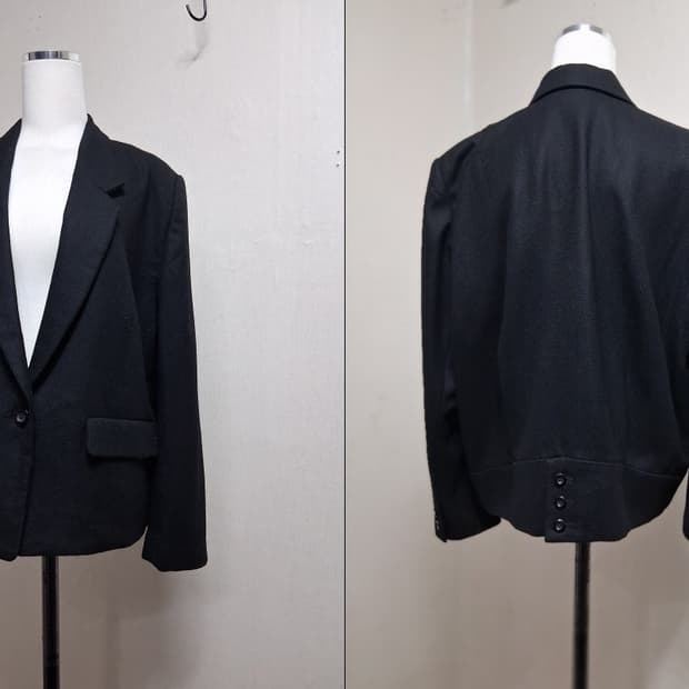 부티크 에코 가오리핏 숏자켓 77사이즈입니다. 검정색상에 순모 울 모직 