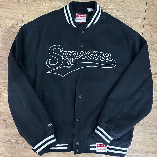 슈프림 미첼앤네스 도우보이 트윌 바시티 자켓 블랙 L사이즈