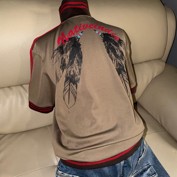 indian leaf printing detail zip-up