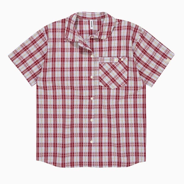 CHECK POCKET HALF SHIRT, RED