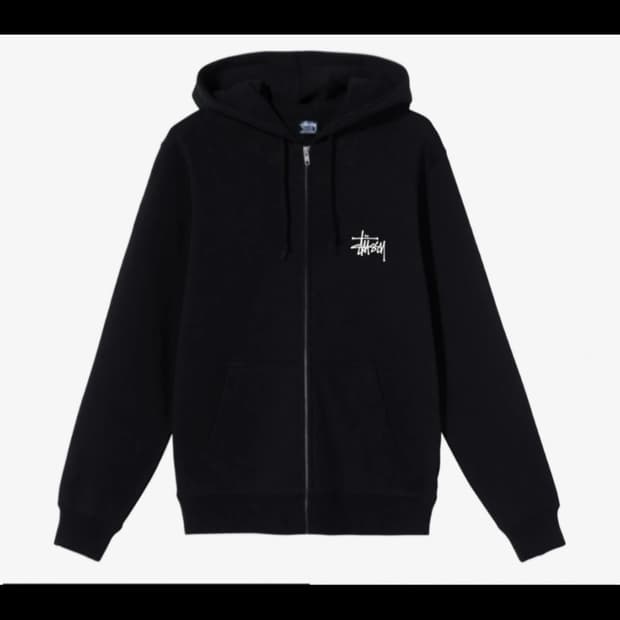 스투시 기모 후드집업 블랙 S